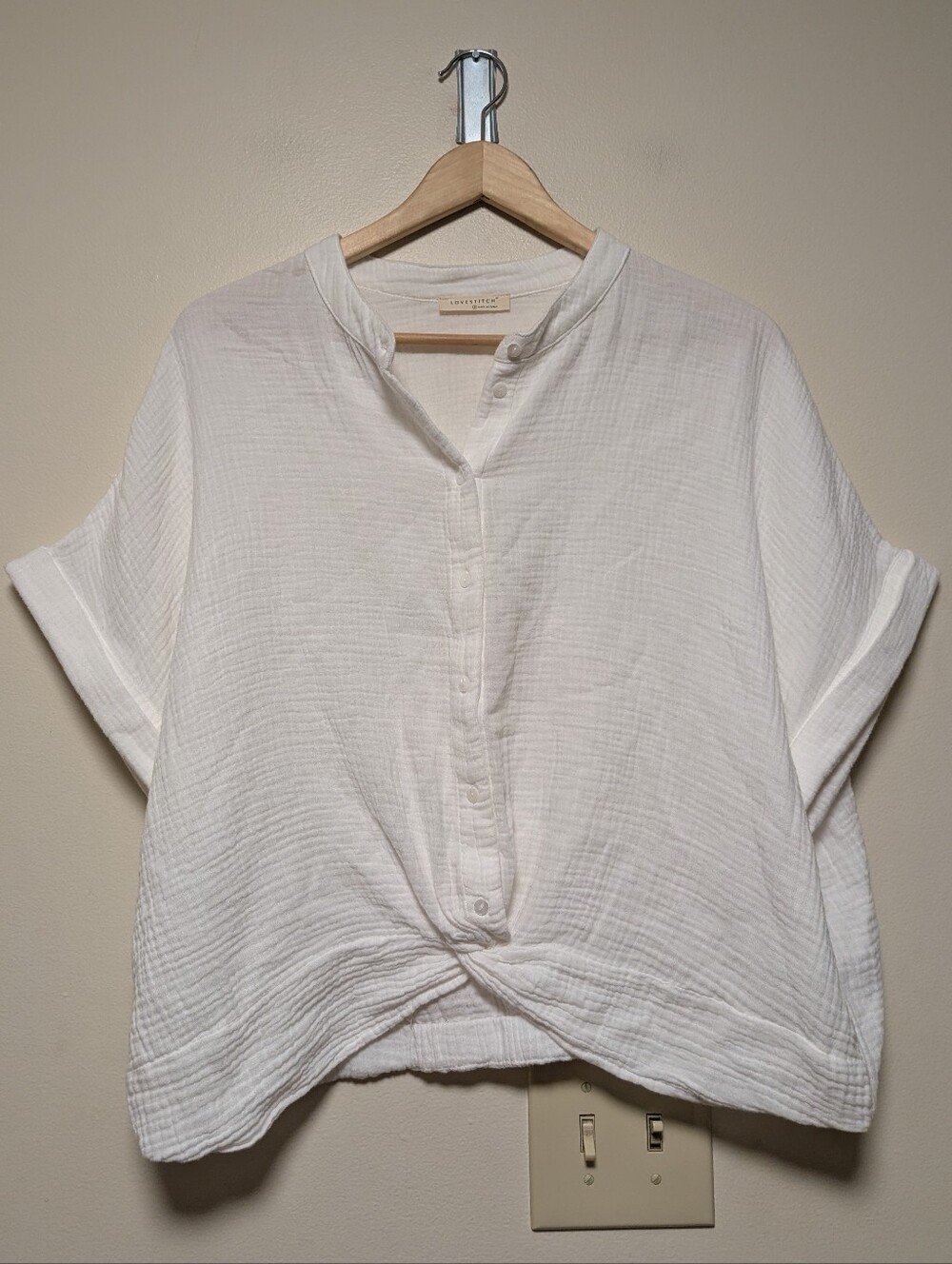 LoveStitch White Gauze Twist Front Button Blouse Size Small Boho Coastal